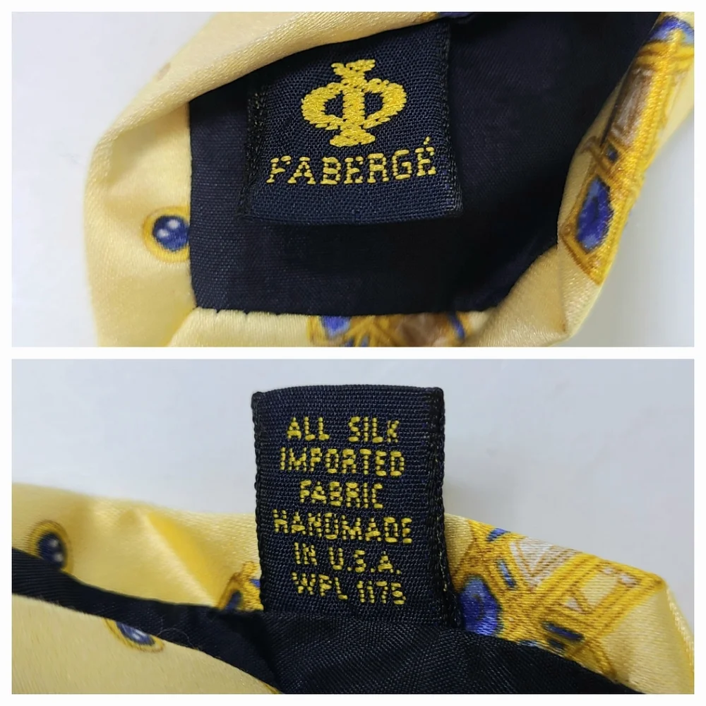 Faberge Handmade Yellow Print Silk Vintage Tie